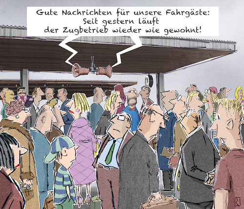 Cartoon: Bahnsteig (medium) by Jan Rieckhoff tagged deutsche,bahn,db,fahrplan,bahnverbindungen,störung,gleisbauarbeiten,zugausfall,zugverkehr,zugbetrieb,zugverbindung,schienenverkehr,auskunft,service,fahrplanänderung,unzuverlässig,probleme,verspätung,pünktlichkeit,unpünktlich,chaos,dauerkrise,fahrgast,warten,stress,bahnsteig,bahnhof,überfüllung,beschwerden,witz,cartoon,comic,karikatur,jan,rieckhoff,deutsche,bahn,db,fahrplan,bahnverbindungen,störung,gleisbauarbeiten,zugausfall,zugverkehr,zugbetrieb,zugverbindung,schienenverkehr,auskunft,service,fahrplanänderung,unzuverlässig,probleme,verspätung,pünktlichkeit,unpünktlich,chaos,dauerkrise,fahrgast,warten,stress,bahnsteig,bahnhof,überfüllung,beschwerden,witz,cartoon,comic,karikatur,jan,rieckhoff