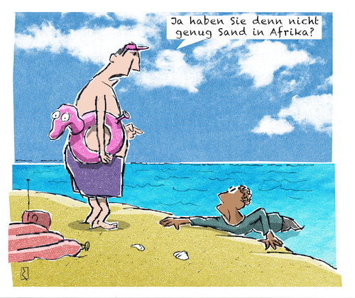 Cartoon: Flüchtling (medium) by Jan Rieckhoff tagged fluechtling,flucht,fluechtlingsdrama,fluechtlingspolitik,fluechtlingsdebatte,mittelmeer,afrikanisch,afrika,europa,kueste,strand,rettung,asyl,asylberwerber,schlepper,menschen,krise,not,sicherheit,schutz,heimat,verlassen,verfolgung,ertrinken,cartoon,witz,karikatur,comic,jan,rieckhoff,fluechtling,flucht,fluechtlingsdrama,fluechtlingspolitik,fluechtlingsdebatte,mittelmeer,afrikanisch,afrika,europa,kueste,strand,rettung,asyl,asylberwerber,schlepper,menschen,krise,not,sicherheit,schutz,heimat,verlassen,verfolgung,ertrinken,cartoon,witz,karikatur,comic,jan,rieckhoff