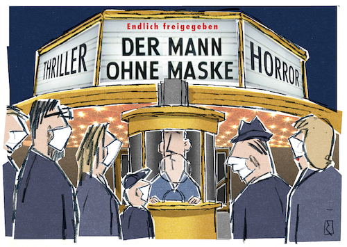 Cartoon: Kino (medium) by Jan Rieckhoff tagged corona,covid,19,virus,krankheit,pandemie,genesung,erholung,angst,horror,thriller,trauma,neurose,schädigung,freiheit,selbstbestimmung,kino,film,maske,ffp,maskenpflicht,aufgehoben,cartoon,witz,comic,karikatur,jan,rieckhoff,corona,covid,19,virus,krankheit,pandemie,genesung,erholung,angst,horror,thriller,trauma,neurose,schädigung,freiheit,selbstbestimmung,kino,film,maske,ffp,maskenpflicht,aufgehoben,cartoon,witz,comic,karikatur,jan,rieckhoff