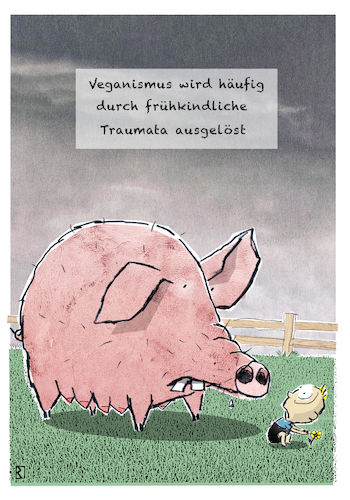 Cartoon: Schwein hoch (medium) by Jan Rieckhoff tagged vegetarier,veganismus,vegan,pflanzlich,pflanzen,tierisch,fleisch,schwein,schnitzel,steak,kotelett,haxn,eisbein,schinken,wurst,gesundheit,gesund,ungesund,braten,grillen,verzehren,fett,speise,essen,ernährung,kost,kinder,schaden,schädlich,erziehung,trauma,psychologisch,psychologie,prägung,frühkindlich,cartoon,comic,karikatur,witz,jan,rieckhoff,vegetarier,veganismus,vegan,pflanzlich,pflanzen,tierisch,fleisch,schwein,schnitzel,steak,kotelett,haxn,eisbein,schinken,wurst,gesundheit,gesund,ungesund,braten,grillen,verzehren,fett,speise,essen,ernährung,kost,kinder,schaden,schädlich,erziehung,trauma,psychologisch,psychologie,prägung,frühkindlich,cartoon,comic,karikatur,witz,jan,rieckhoff