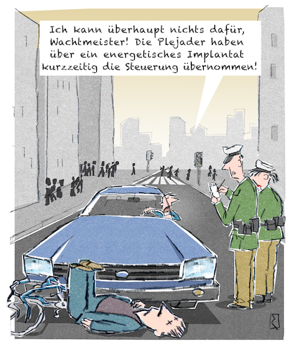 Cartoon: Unfall (medium) by Jan Rieckhoff tagged verkehr,auto,unfall,opfer,kollision,zusammenstoß,schuld,schuldfrage,ausrede,erklärung,polizei,anzeige,radler,radfahrer,autofahrer,verschwörung,verschwörungstheorie,implantat,plejader,alien,außerirdische,esoterik,computer,untersuchung,cartoon,witz,karikatur,comic,humor,jan,rieckhoff,verkehr,auto,unfall,opfer,kollision,zusammenstoß,schuld,schuldfrage,ausrede,erklärung,polizei,anzeige,radler,radfahrer,autofahrer,verschwörung,verschwörungstheorie,implantat,plejader,alien,außerirdische,esoterik,computer,untersuchung,cartoon,witz,karikatur,comic,humor,jan,rieckhoff