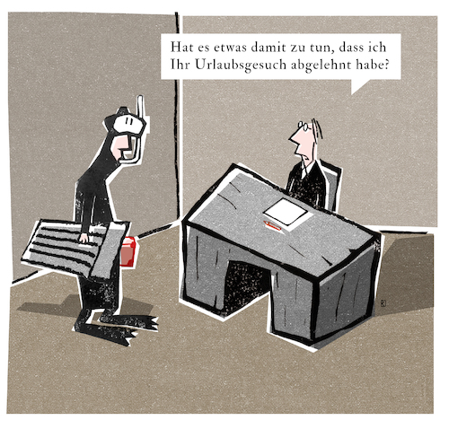 Cartoon: Urlaubsantrag (medium) by Jan Rieckhoff tagged chef,boss,bonze,vorgesetzter,angestellter,mitarbeiter,personal,untergebener,unterdrückung,hierarchie,arbeit,job,beruf,urlaub,ferien,gesuch,erholung,büro,schreibtisch,arbeitsraum,chefetage,cartoon,comic,jan,rieckhoff,chef,boss,bonze,vorgesetzter,angestellter,mitarbeiter,personal,untergebener,unterdrückung,hierarchie,arbeit,job,beruf,urlaub,ferien,gesuch,erholung,büro,schreibtisch,arbeitsraum,chefetage,cartoon,comic,jan,rieckhoff