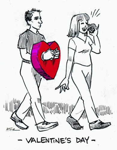 Cartoon: valentine cuffs (medium) by r8r tagged valentine,cuffs,esposas,love,relationship,lockstep,cell,phone,yak,talk,girlfriend,boyfriend,lover,amante