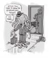 Cartoon: the proselytizer (small) by r8r tagged cthulhu,lovecraft,hpl,cosmic,evil,squid,octopus,salesman,bible,necronomicon,scary,tentacle