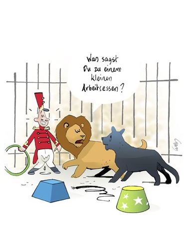 Cartoon: Arbeitsessen nicht absetzbar (medium) by Weyershausen tagged löwen,zirkus,löwenbändiger