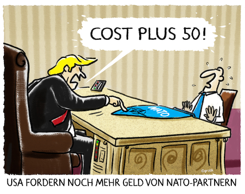 Cartoon: 50 Prozent oben drauf (medium) by markus-grolik tagged nato,usa,us,gi,armee,bündnis,mitärausgaben,kosten,army,europa,trump,rüstung,aufrüstung,militär,nato,usa,us,gi,armee,bündnis,mitärausgaben,kosten,army,europa,trump,rüstung,aufrüstung,militär