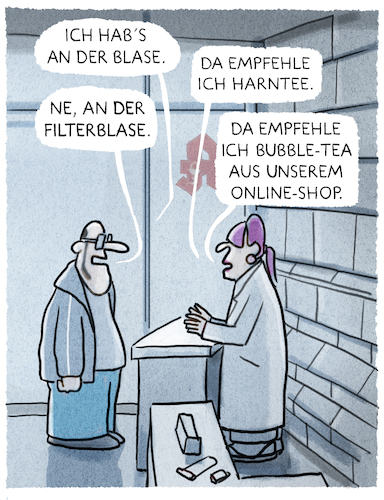 Cartoon: ... (medium) by markus-grolik tagged tee,filterblase,echokammer,blase,information,internet,fake,news,medien,apotheke,medizin,tee,filterblase,echokammer,blase,information,internet,fake,news,medien,apotheke,medizin