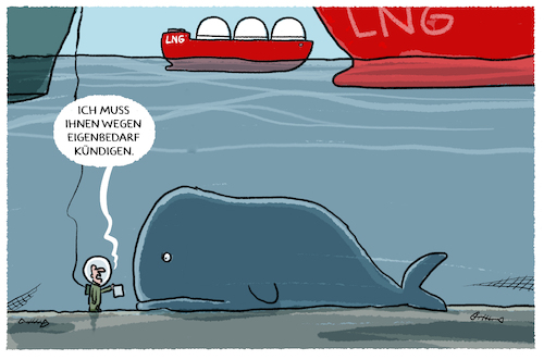 Cartoon: Alles nur geliehen... (medium) by markus-grolik tagged meer,wasser,mensch,umwelt,ausbeutung,lebensraum,wal,tiere,wirtschaft,energie,windenergie,terminal,lng,gas,tanker,transport,ressourcen,meer,wasser,mensch,umwelt,ausbeutung,lebensraum,wal,tiere,wirtschaft,energie,windenergie,terminal,lng,gas,tanker,transport,ressourcen