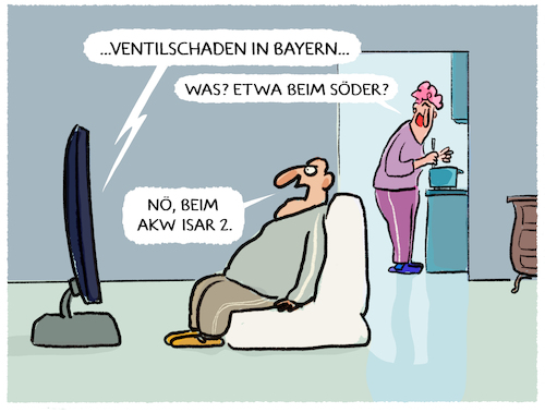 Cartoon: Atomkraft in Bayern (medium) by markus-grolik tagged atomkraft,laufzeitverlaengerung,energiekrise,csu,soeder,habeck,atomstrom,sicherheit,energiemangel,strompreis,krise,bayern,atommüll,atomkraft,laufzeitverlaengerung,energiekrise,csu,soeder,habeck,atomstrom,sicherheit,energiemangel,strompreis,krise,bayern,atommüll