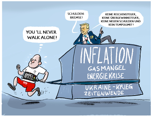 Cartoon: Ausgebremst... (medium) by markus-grolik tagged krisenmanagement,scholz,lindner,fdp,spd,steuern,finanzen,zeitenwende,schuldenbremse,energiekrise,inflation,bundesregierung,koalition,krisenmanagement,scholz,lindner,fdp,spd,steuern,finanzen,zeitenwende,schuldenbremse,energiekrise,inflation,bundesregierung,koalition