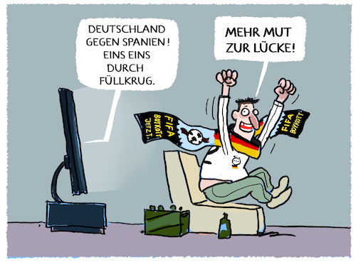 Cartoon: Ausgleichstor (medium) by markus-grolik tagged dfb,fifa,wm,vorrunde,deutschland,spanien,fuellkrug,mittelstuermer,flick,nationalmannschaft,boykott,hansi,füllkrug,katar,dfb,fifa,wm,vorrunde,deutschland,spanien,fuellkrug,mittelstuermer,flick,nationalmannschaft,boykott,hansi,füllkrug,katar