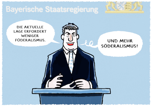 Cartoon: Bayerische Strategie... (medium) by markus-grolik tagged kanzlerkandidat,söder,pandemie,bayern,krisenmanager,föderalismus,politiker,corona,kanzlerkandidat,söder,pandemie,bayern,krisenmanager,föderalismus,politiker,corona