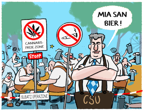 Cartoon: Bayern plant Cannabis-Sperrzonen (medium) by markus-grolik tagged csu,bayern,soeder,cannabis,kiffer,alkoholiker,bier,biertrinker,bierkonsum,tradition,drogen,wiesn,oktoberfest,sperrzone,hanf,berlin,lauterbach,csu,bayern,soeder,cannabis,kiffer,alkoholiker,bier,biertrinker,bierkonsum,tradition,drogen,wiesn,oktoberfest,sperrzone,hanf,berlin,lauterbach