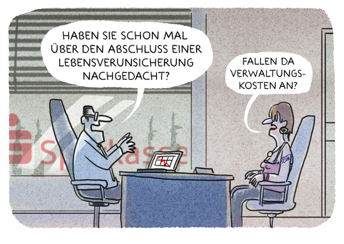 Cartoon: ...Beratungssituation... (medium) by markus-grolik tagged bankbanken,versicherung,lebensversicherung,allianz,geldinstitute,berater,bankberater,kunden,bankkunden,sparkassen,systemrelevant,provision,altersvorsorge,bankbanken,versicherung,lebensversicherung,allianz,geldinstitute,berater,bankberater,kunden,bankkunden,sparkassen,systemrelevant,provision,altersvorsorge