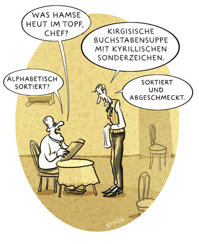 Cartoon: Buchstabensuppe (medium) by markus-grolik tagged essen,ernährung,menu,restaurant,gastro,gastronomie,mittagsmenu,mittagsessen