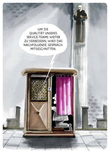 Cartoon: Closer to heaven... (medium) by markus-grolik tagged kirche,service,dienstleistung,beichte,religion,gott,hotline,qualitätssicherung,telefon,kredit,kommunikation,cartoon,grolik