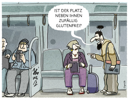 Cartoon: ..die neue Höflichkeit... (medium) by markus-grolik tagged allergie,glutenfrei,glutenfreiheit,sitzplatz,hipster,trends,lebensmittel,cartoon,grolik,allergie,glutenfrei,glutenfreiheit,sitzplatz,hipster,trends,lebensmittel,cartoon,grolik