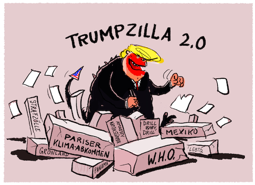 Cartoon: Disruption zweiter Teil... (medium) by markus-grolik tagged trump,who,usa,austritt,pariser,klimaabkommen,klima,mexiko,golf,disruption,amnesty,strafzoelle,globalisierung,trump,who,usa,austritt,pariser,klimaabkommen,klima,mexiko,golf,disruption,amnesty,strafzoelle,globalisierung