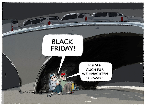 Cartoon: Dunkle Zeit... (medium) by markus-grolik tagged konsum,inflation,black,friday,onlineshopping,soziale,spaltung,obdachlos,armut,prekär,konsum,inflation,black,friday,onlineshopping,soziale,spaltung,obdachlos,armut,prekär