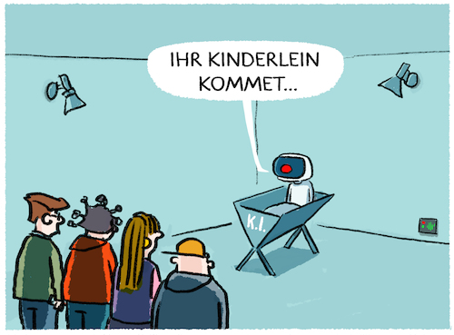 Cartoon: Es begab sich... (medium) by markus-grolik tagged ki,kuenstliche,intelligenz,schule,bildung,chat,gpt,open,ai,weihnachten,weihnachtslieder,traditionen,kindheit,krippe,jesuskind,technik,digital,ki,kuenstliche,intelligenz,schule,bildung,chat,gpt,open,ai,weihnachten,weihnachtslieder,traditionen,kindheit,krippe,jesuskind,technik,digital