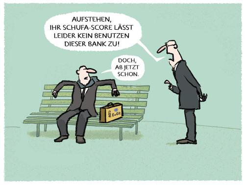 Cartoon: EuGH-Urteil zum Schufa-Score (medium) by markus-grolik tagged eugh,urteil,schufa,score,schufascore,banken,kredite,sparkassen,finanzsystem,bankkunden,kreditauskunft,eugh,urteil,schufa,score,schufascore,banken,kredite,sparkassen,finanzsystem,bankkunden,kreditauskunft