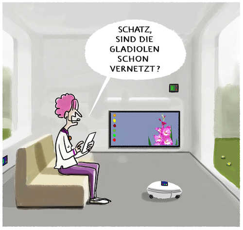 Cartoon: Frühling... (medium) by markus-grolik tagged fruehling,gladiolen,vernetzung,netz,digitalisierung,kontrolle,ueberwachung,garten,blumen,mann,frau,fruehling,gladiolen,vernetzung,netz,digitalisierung,kontrolle,ueberwachung,garten,blumen,mann,frau