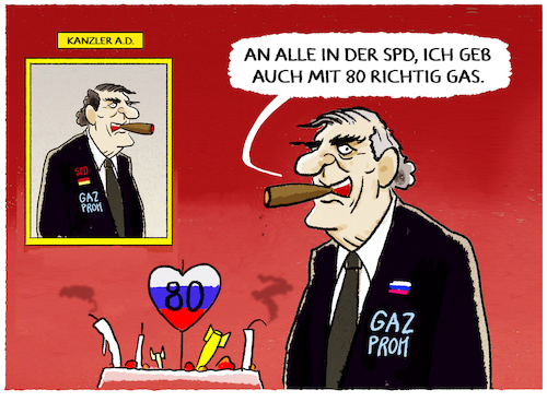 Cartoon: Gazpromkönig... (medium) by markus-grolik tagged schroeder,80,deutschland,spd,berlin,gazprom,russland,putin,altkanzler,geburtstag,schroeder,80,deutschland,spd,berlin,gazprom,russland,putin,altkanzler,geburtstag