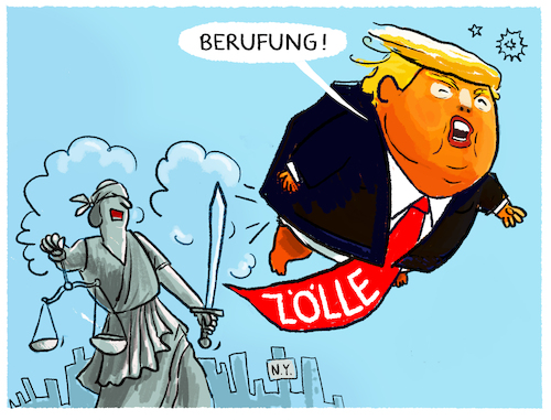 Cartoon: Gericht will Zollpolitik stoppen (medium) by markus-grolik tagged trump,maga,usa,zoelle,zollkrieg,strafzoll,handelsgericht,new,york,gericht,us,regierung,berufung,handelspolitik,trump,maga,usa,zoelle,zollkrieg,strafzoll,handelsgericht,new,york,gericht,us,regierung,berufung,handelspolitik