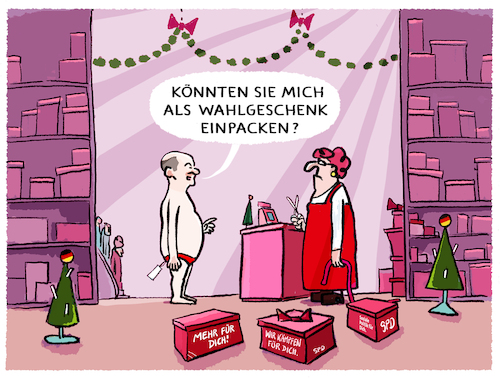 Cartoon: Geschenkpapier... (medium) by markus-grolik tagged scholz,kanzler,kanzlerkandidat,wahlprogramm,programm,partei,wahlversprechen,bundestagswahl,wahlkampf,weihnachten,parteien,spd,geschenke,wähler,volkspartei,scholz,kanzler,kanzlerkandidat,wahlprogramm,programm,partei,wahlversprechen,bundestagswahl,wahlkampf,weihnachten,parteien,spd,geschenke,wähler,volkspartei