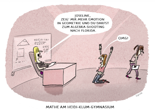 Cartoon: GNTMathe (medium) by markus-grolik tagged anforderungen,emotion,geometrie,algebra,mathe,heidi,klum,gymnasium,topmodel,deutschland,shooting,florida,anforderungen,emotion,geometrie,algebra,mathe,heidi,klum,gymnasium,topmodel,deutschland,shooting,florida