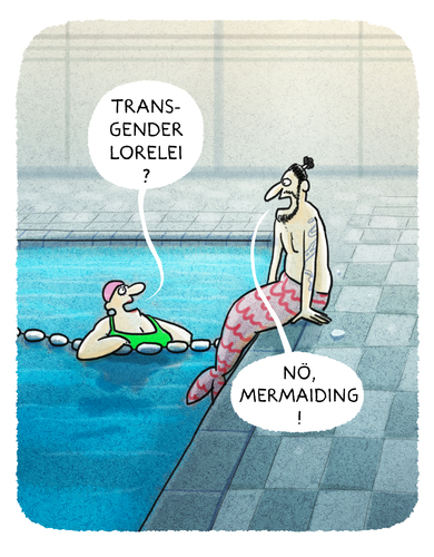 Cartoon: ...Hallenbadtrends... (medium) by markus-grolik tagged hallenbad,lorelei,mermaid,seejungfrau,mermaiding,trends,baden,bademode,transgender,denglisch,hallenbad,lorelei,mermaid,seejungfrau,mermaiding,trends,baden,bademode,transgender,denglisch