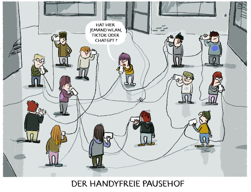 Cartoon: Handyverbot an Schulen (medium) by markus-grolik tagged handyverbot,schule,socialmedia,tiktok,kinder,schueler,chatgpt,digitalisierung,smartphone,whatsapp,messenger,wlan,handyverbot,schule,socialmedia,tiktok,kinder,schueler,chatgpt,digitalisierung,smartphone,whatsapp,messenger,wlan