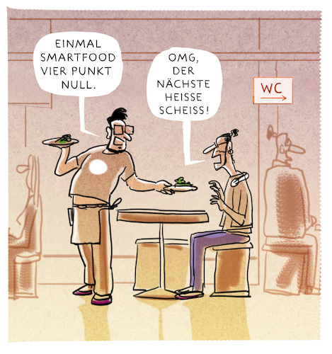 Cartoon: ...hitec-restaurant... (medium) by markus-grolik tagged smartfood,besser,essen,elite,ernährung,elitär,nahrungdigital,silikon,valley,hitec,smartfood,besser,essen,elite,ernährung,elitär,nahrungdigital,silikon,valley,hitec