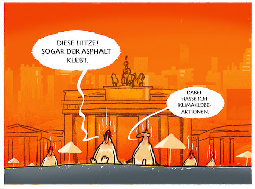 Cartoon: Hitzewelle (medium) by markus-grolik tagged hitzewelle,klimakleber,klima,asphalt,klimawandel,rekordhitze,europa,deutschland,hitzewelle,klimakleber,klima,asphalt,klimawandel,rekordhitze,europa,deutschland