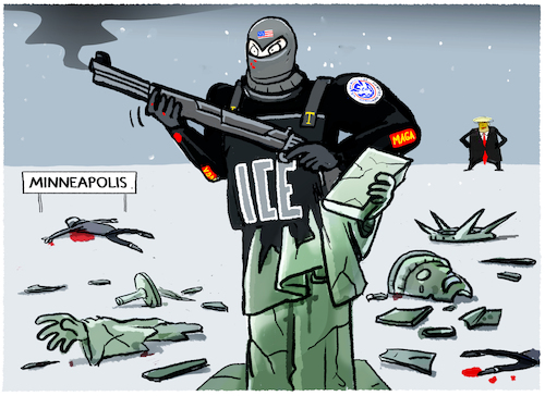 Cartoon: I.C.E. (medium) by markus-grolik tagged trump,minneapolis,ice,einwanderungsbehörde,abschiebung,trump,minneapolis,ice,einwanderungsbehörde,abschiebung