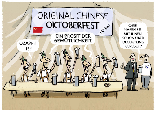 Cartoon: Import...Export... (medium) by markus-grolik tagged china,deutschland,bayern,peking,weltmarkt,tourismus,handel,autoindustrie,bmw,wiesen,decoupling,lieferketten,oktoberfest,china,deutschland,bayern,peking,weltmarkt,tourismus,handel,autoindustrie,bmw,wiesen,decoupling,lieferketten,oktoberfest