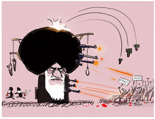 Cartoon: Irans Freiheitskampf (medium) by markus-grolik tagged ali,chamenei,exil,mullah,regime,iran,teheran,islam,proteste,revolutionsgarde,aufstaende,freiheit,volk,flucht,russland,putin,moskau,ali,chamenei,exil,mullah,regime,iran,teheran,islam,proteste,revolutionsgarde,aufstaende,freiheit,volk,flucht,russland,putin,moskau
