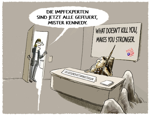 Cartoon: Kennedy feuert Impfgremium... (medium) by markus-grolik tagged minister,kennedy,gesundheit,gesundheitssystem,impfung,impfexperten,gremium,maga,usa,gesundheitsministerium,trump,regierung,minister,kennedy,gesundheit,gesundheitssystem,impfung,impfexperten,gremium,maga,usa,gesundheitsministerium,trump,regierung