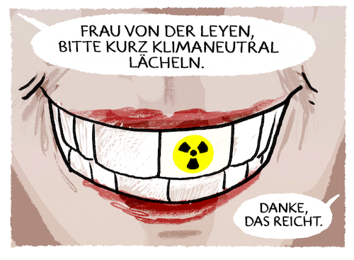 Cartoon: Klimaneutrale Atomkraft (medium) by markus-grolik tagged eu,europa,frankreich,deutschland,atomenergie,atomkraft,windkraft,ursula,von,der,leyen,bruessel,atomlobby,alternativ,nachhaltig,eu,europa,frankreich,deutschland,atomenergie,atomkraft,windkraft,ursula,von,der,leyen,bruessel,atomlobby,alternativ,nachhaltig