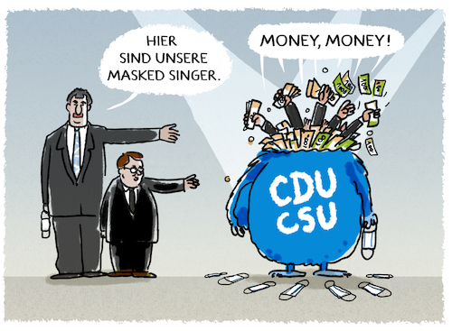 Cartoon: Maskendebakel.. (medium) by markus-grolik tagged maskendebakel,csu,cdu,korruption,masken,politik,politiker,korrupt,union,lobbyismus,bereichern,maskendebakel,csu,cdu,korruption,masken,politik,politiker,korrupt,union,lobbyismus,bereichern