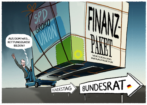 Cartoon: Merz und das Finanzpaket (medium) by markus-grolik tagged merz,finanzpaket,bundesrat,bundestag,gruene,spd,cdu,csuabstimmung,schuldenbremse,deutschland,infrastruktur,verteidigung,nato,finanzen,merz,finanzpaket,bundesrat,bundestag,gruene,spd,cdu,csuabstimmung,schuldenbremse,deutschland,infrastruktur,verteidigung,nato,finanzen