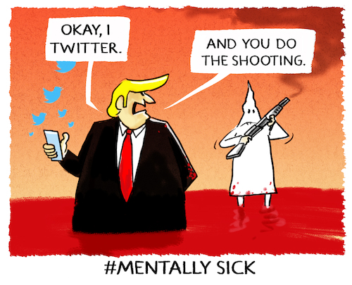 Cartoon: ...national rifle association... (medium) by markus-grolik tagged twitter,hate,trump,amoklauf,el,paso,usa,waffen,waffengesetz,mentally,sick,twitter,hate,trump,amoklauf,el,paso,usa,waffen,waffengesetz,mentally,sick