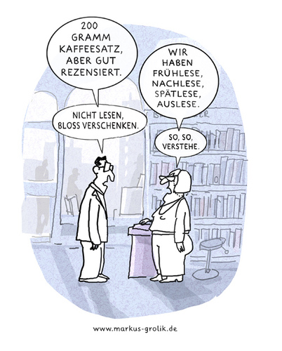 Cartoon: Neulich in der Buchhandlung (medium) by markus-grolik tagged buch,bücher,geschenk,geschenke,bauchhandlung,literatur,buchkauf