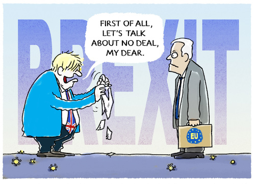 Cartoon: No deal (medium) by markus-grolik tagged politik,austritt,grossbritannien,eu,verhandlungen,handel,abkommen,handelsabkommen,no,deal,ungeregelt,schaden,absturz,wirtschaft,brexit,boris,johnson,michel,barnier,london,bruessel,europa,politik,austritt,grossbritannien,eu,verhandlungen,handel,abkommen,handelsabkommen,no,deal,ungeregelt,schaden,absturz,wirtschaft,brexit,boris,johnson,michel,barnier,london,bruessel,europa