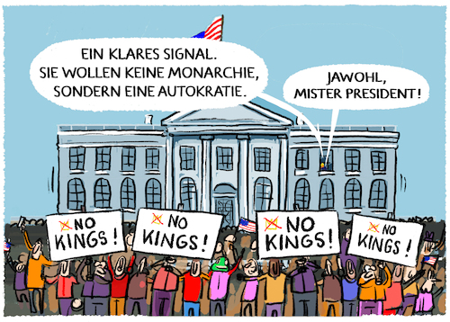 Cartoon: No Kings Proteste... (medium) by markus-grolik tagged no,kings,proteste,usa,trump,maga,weisses,haus,demokratie,autokratie,staatsoberhaupt,macht,demonstrationen,king,praesident,no,kings,proteste,usa,trump,maga,weisses,haus,demokratie,autokratie,staatsoberhaupt,macht,demonstrationen,king,praesident