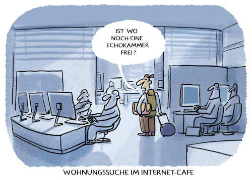 Cartoon: ..nomadisch... (medium) by markus-grolik tagged miete,mietpreise,wohnraum,internet,echokammer,filterblase,heimat,zuhause,nomade,internetcafe,netz,web,wohnungen,wohnung,wohnungssuche,heimatlos,miete,mietpreise,wohnraum,internet,echokammer,filterblase,heimat,zuhause,nomade,internetcafe,netz,web,wohnungen,wohnung,wohnungssuche,heimatlos