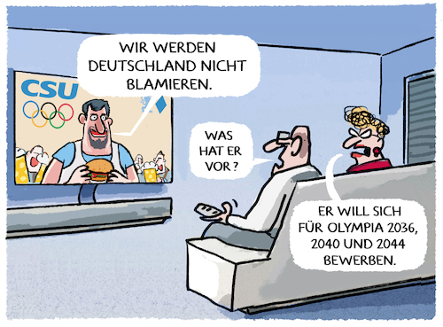Cartoon: Olympiabewerbung... (medium) by markus-grolik tagged soeder,olympiabewerbung,olympische,spiele,muenchen,bayern,oberbuergermeister,reiter,ioc,soeder,olympiabewerbung,olympische,spiele,muenchen,bayern,oberbuergermeister,reiter,ioc
