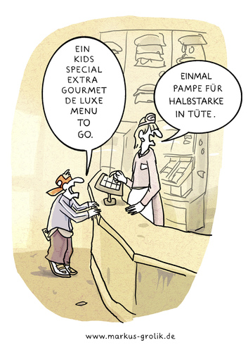 Cartoon: Pampe für Halbstarke (medium) by markus-grolik tagged fast,food,ernährung,essen,gastronomie,speise,speisen,mampf,pampf,restaurant,schnellrestaurant