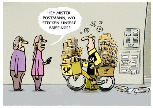 Cartoon: Postbeschwerden.... (medium) by markus-grolik tagged deutsche,post,briefzustellung,brieftraeger,ueberlastung,briefe,verspaetungen,beschwerden,briefing,deutsche,post,briefzustellung,brieftraeger,ueberlastung,briefe,verspaetungen,beschwerden,briefing