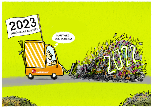 Cartoon: Prost Neujahr... (medium) by markus-grolik tagged 2022,jahreswechsel,2023,deutschland,silvester,feinstaub,boellerei,jahresbilanz,rueckblick,ausblick,feuerwerk,muell,entmuellung,klimaziele,veraenderung,wasserstoff,hoffnung,2022,jahreswechsel,2023,deutschland,silvester,feinstaub,boellerei,jahresbilanz,rueckblick,ausblick,feuerwerk,muell,entmuellung,klimaziele,veraenderung,wasserstoff,hoffnung
